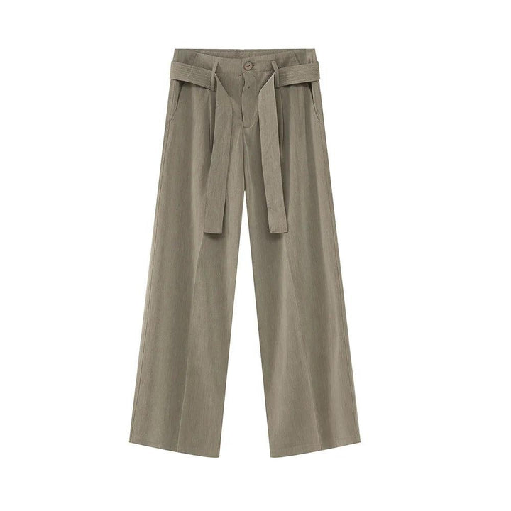 Casual Solid Pant With Ribbon  Coffee L  - VONVEX