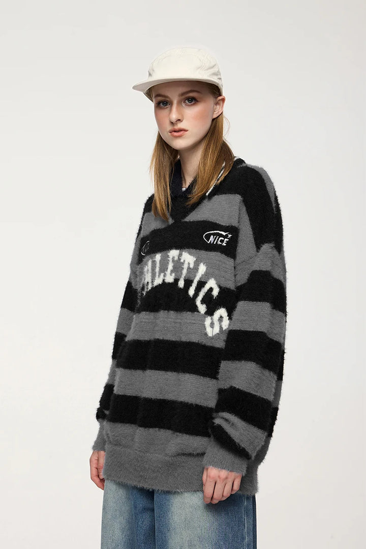 Wide Striped Jacquard Fit Sweater - VONVEX