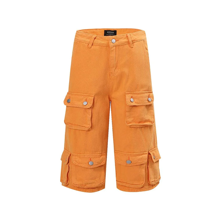 Gothic Washed Distressed Cargo Short  Orange S  - VONVEX