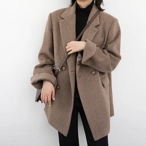 Solid Blend Wool Women's Coat  Coffee XXL  - VONVEX