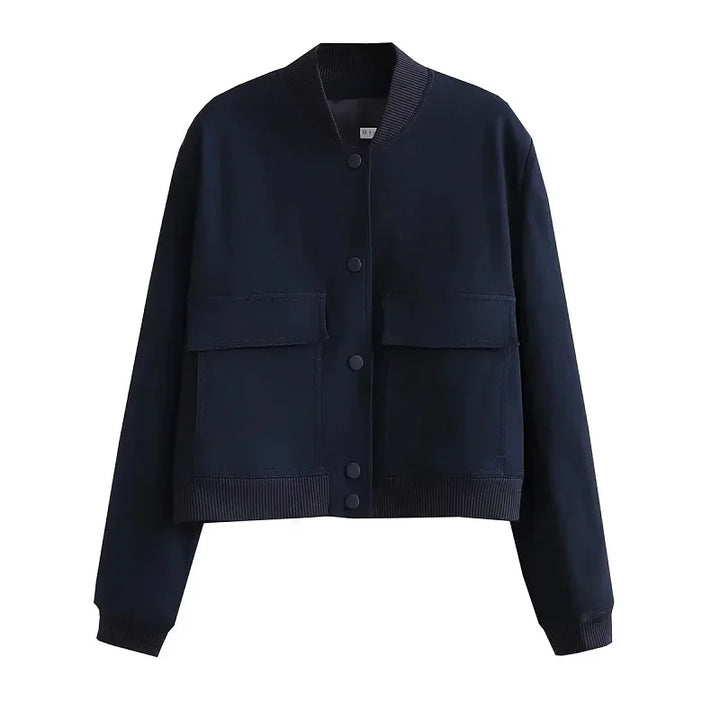 Classic Cropped Winter Aviator Jacket  Navy Blue L  - VONVEX