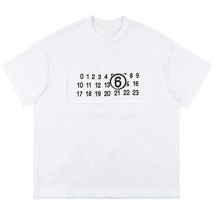 NUMBERS Print Gothic T-Shirt  White L  - VONVEX