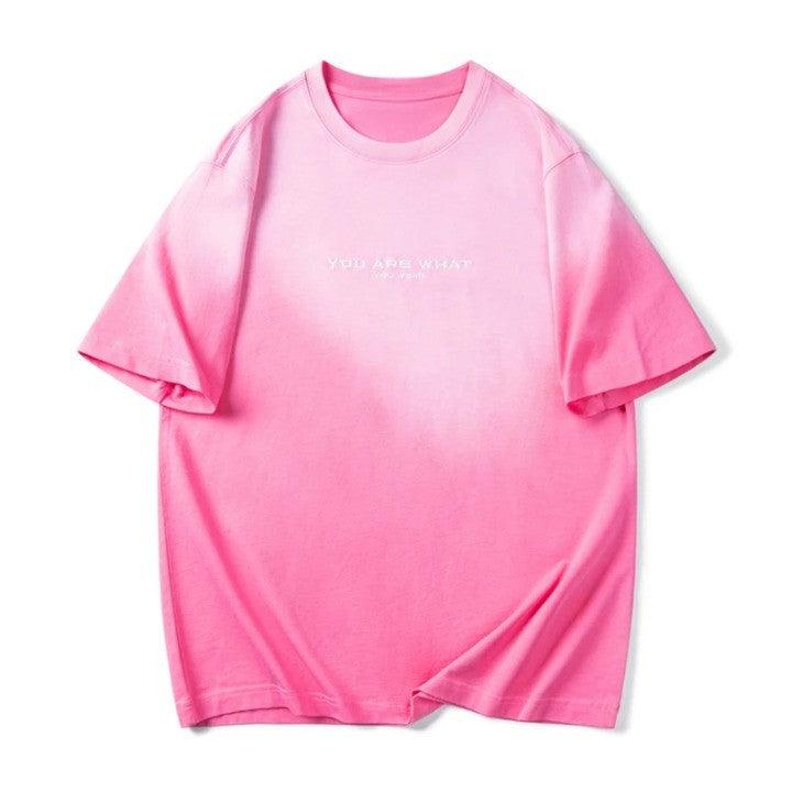 "YOU ARE WHAT" Letter Printed Oversized T-Shirt  Pink XXS  - VONVEX