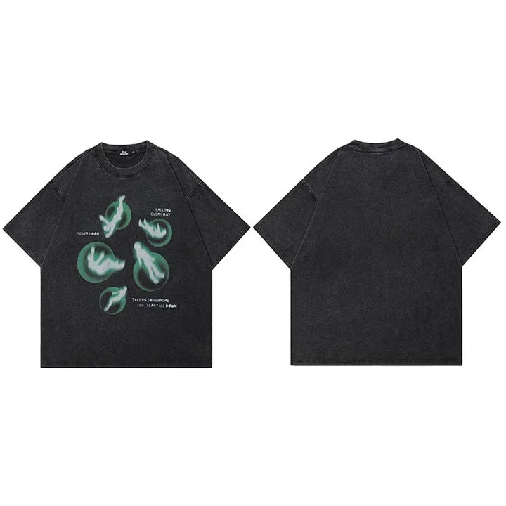 Y2k Falling Shadows Washed T-Shirt  Washed Black S  - VONVEX