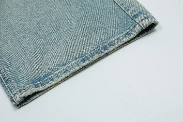 Washed Distressed Denim Loose Jeans - VONVEX