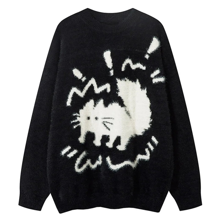 Y2k Electrified Cat Sweater Black M - VONVEX