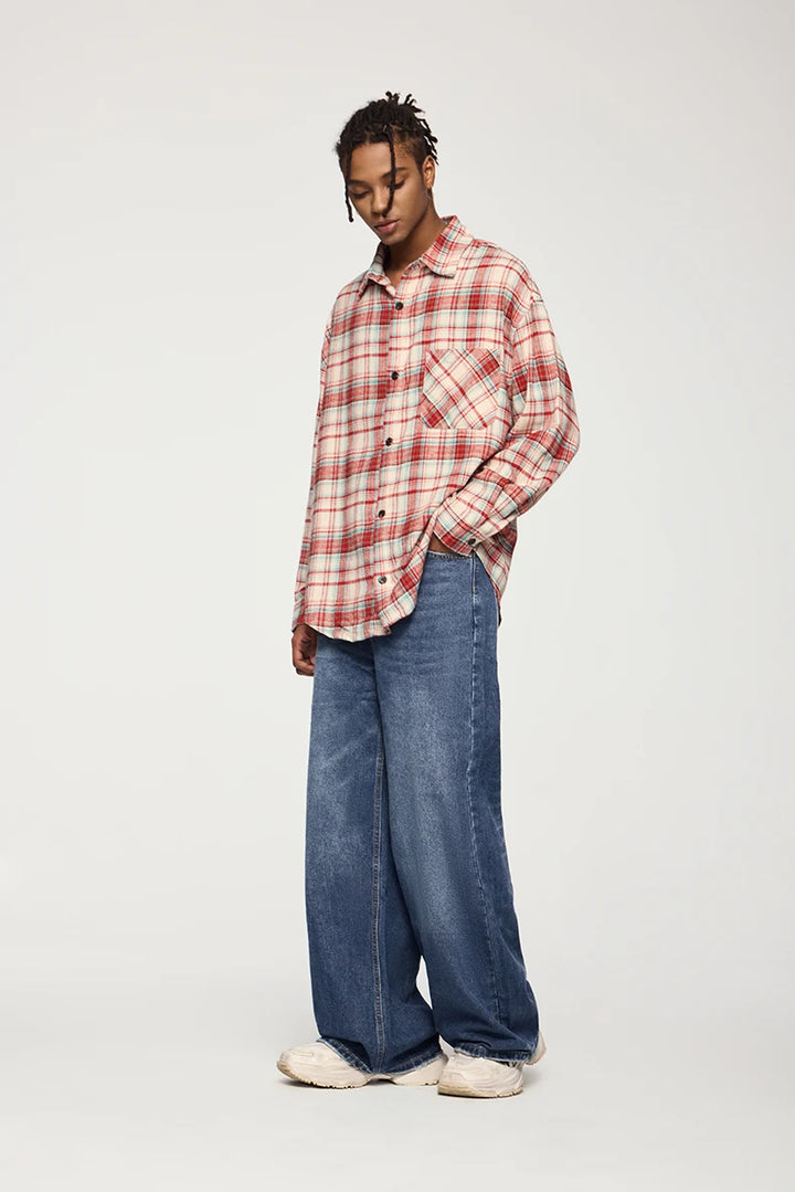 Classic Floor-Length Washed Denim Jeans - VONVEX