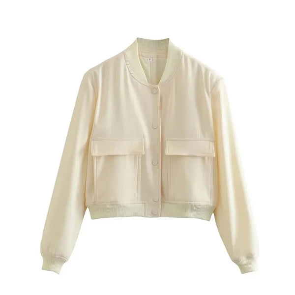 Classic Cropped Winter Aviator Jacket  Beige S  - VONVEX