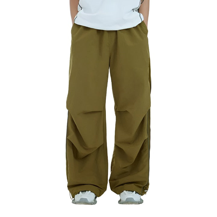 Side Zipper Wide-leg Parachute Cargo Pants  Green XL  - VONVEX