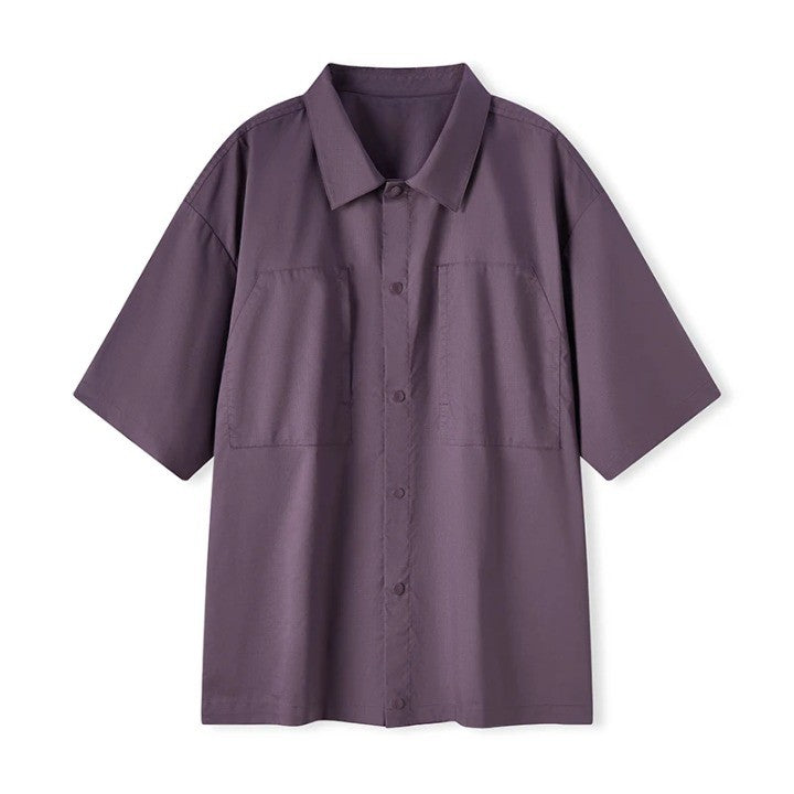 Authentic Solid Color Short-Sleeved Shirt  Purple XS  - VONVEX