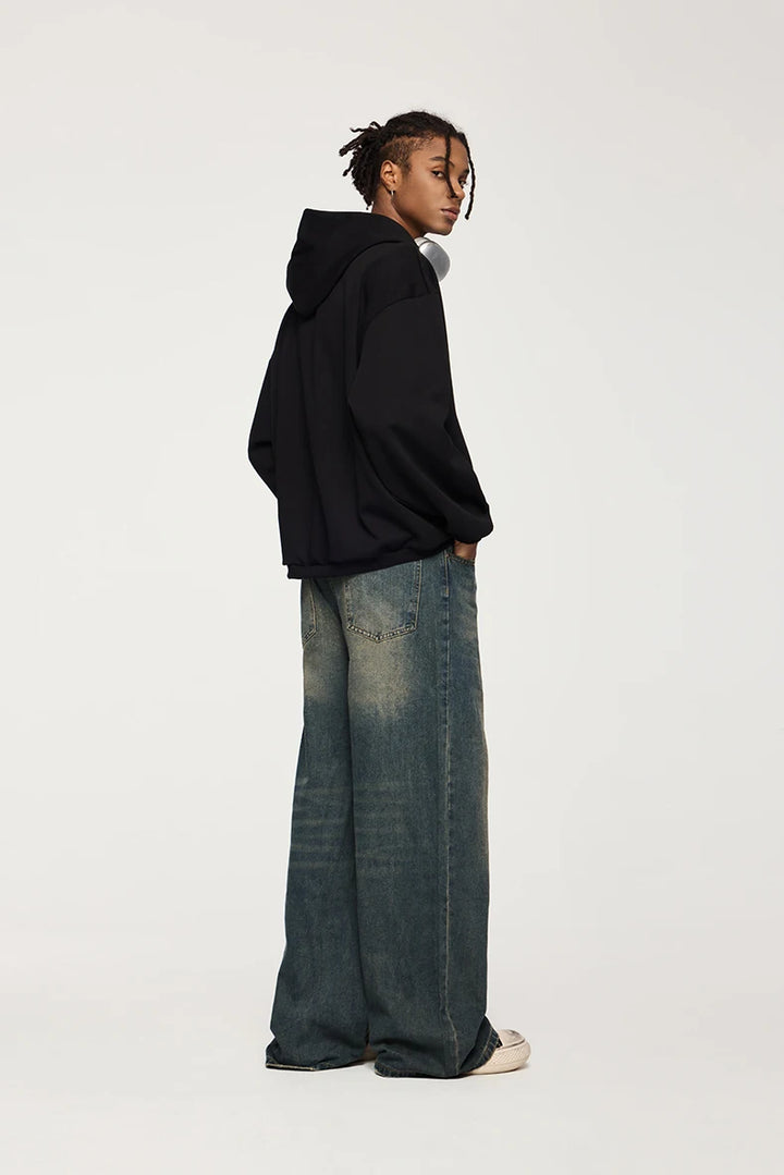 Classic Floor-Length Washed Denim Jeans - VONVEX