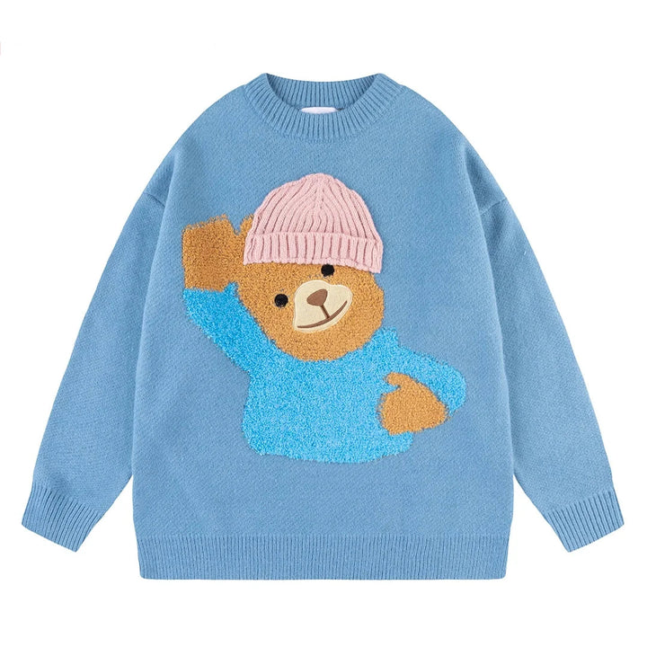 Farewell Teddy Bear Heavy Sweater Blue M - VONVEX