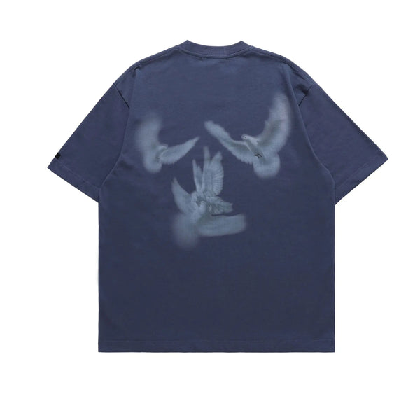 Gothic Pigeon Graphic Oversized T-Shirt  Blue L  - VONVEX