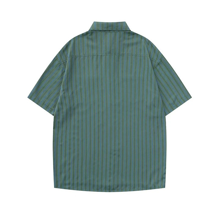 Spring Summer Necktie Stripe Pocket High Street Men Short Sleeve Uniform Shirt Unisex Women Tee Couple TShirt Casual Formal Suit - VONVEX