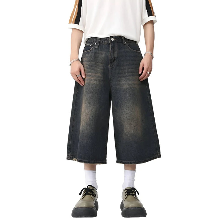 IEFB Korean Style Vintage Men's Jeans Summer Loose Male Wide Leg Knee Length Shorts 2023 New Washed Fashion Denim Trouser 9A8825 - VONVEX