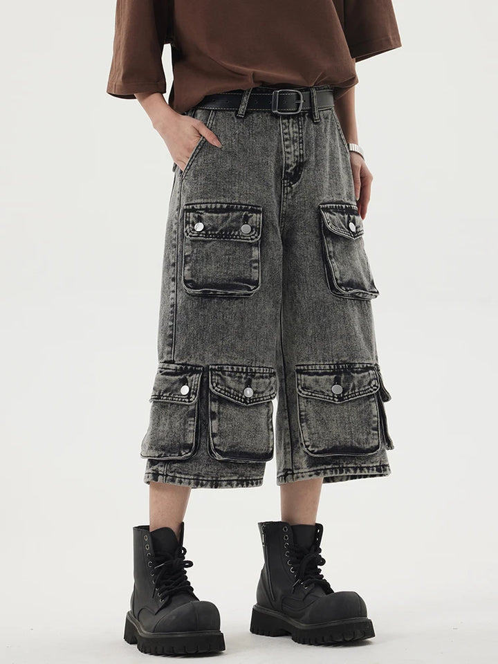 Gothic Washed Distressed Cargo Short     - VONVEX