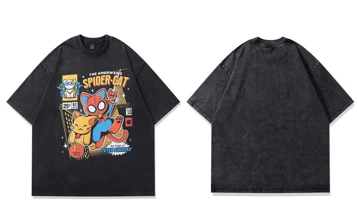 Spooder Cat Oversized T-Shirt  Black M  - VONVEX