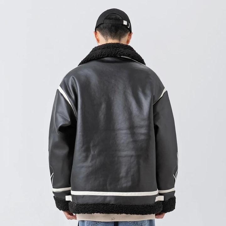 Heating Fur Leather Jacket     - VONVEX