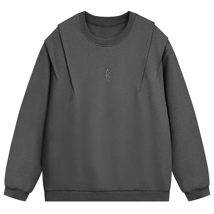 Basic Pleated Embroidery Fleece Sweatshirt Gray S - VONVEX