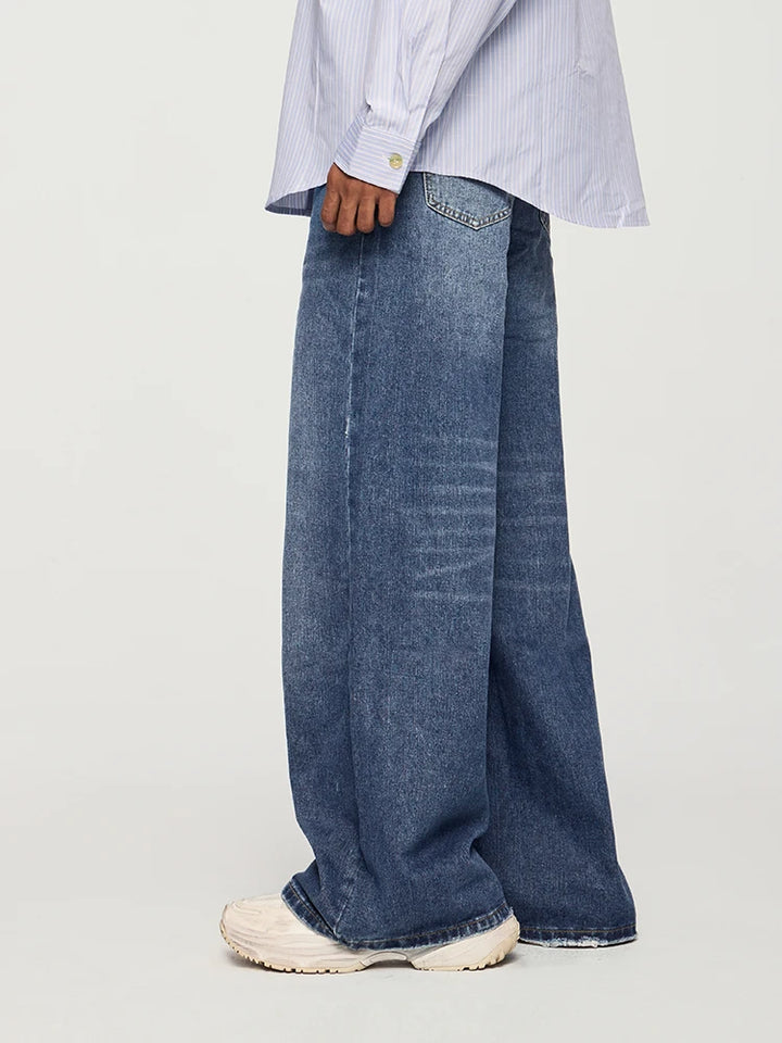 Classic Floor-Length Washed Denim Jeans - VONVEX