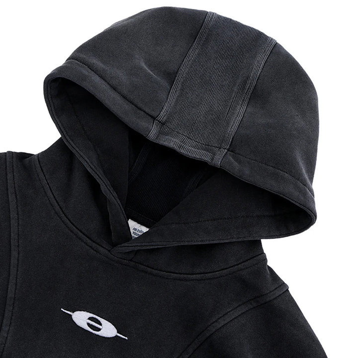 Y2k Embroidery Washed Patchwork Hoodie - VONVEX