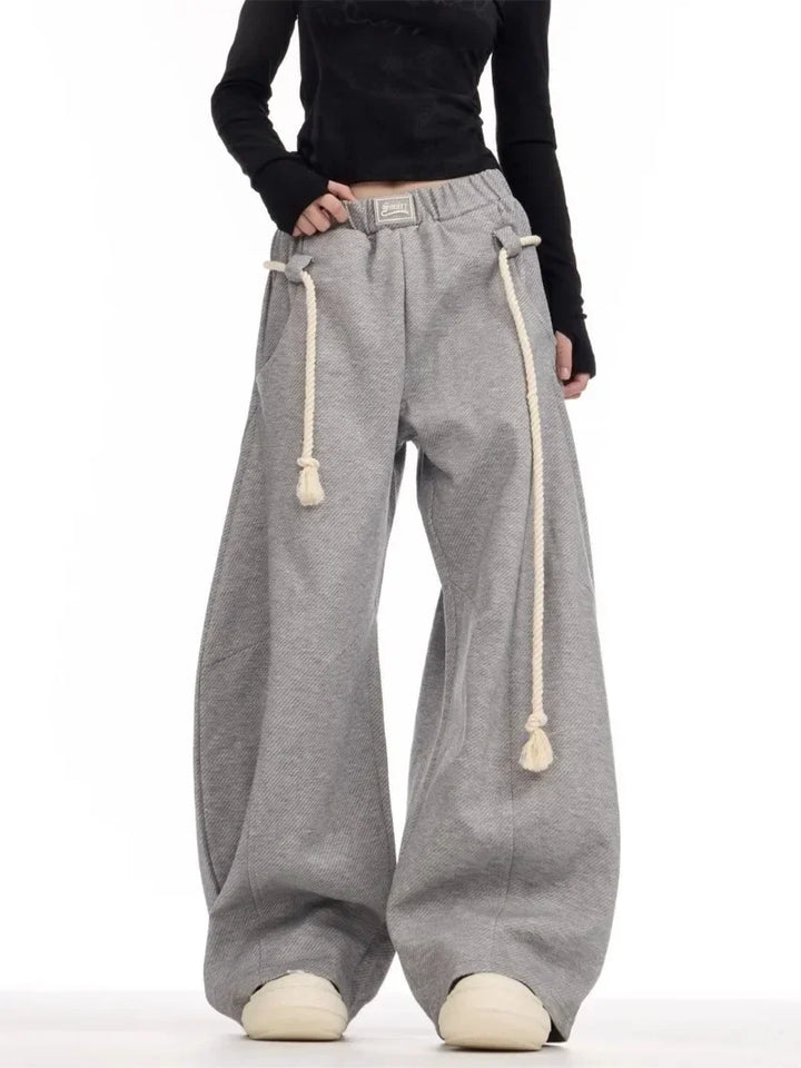 Y2k Laced Vintage Ease Wide Leg Pants     - VONVEX