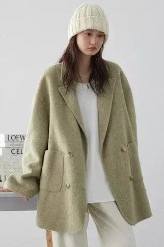 Casual Double-Breasted Women's Coat  Banana Green M  - VONVEX