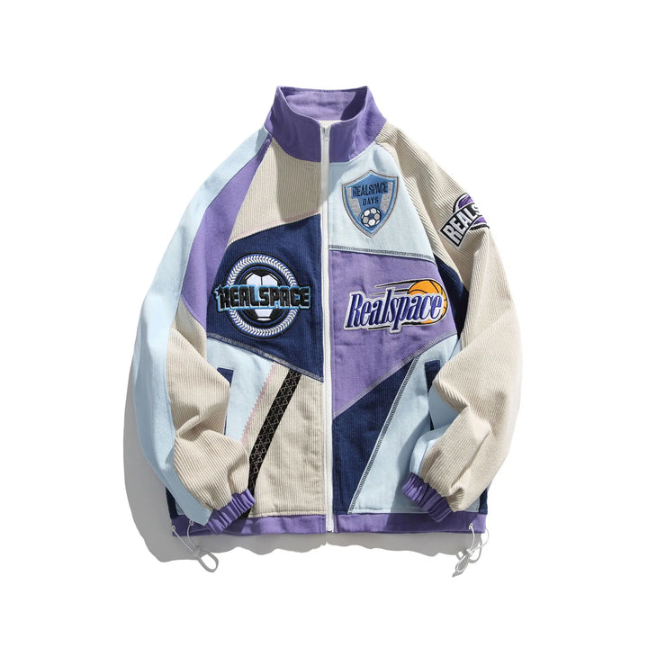 Patchwork Varsity Racing Jacket  Purple M  - VONVEX