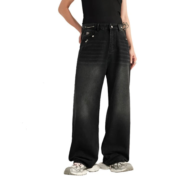 Casual Patched Wide-leg Jeans     - VONVEX