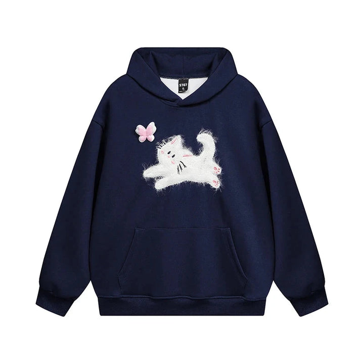 Dancing Kitty Love Hoodie Navy Blue S - VONVEX