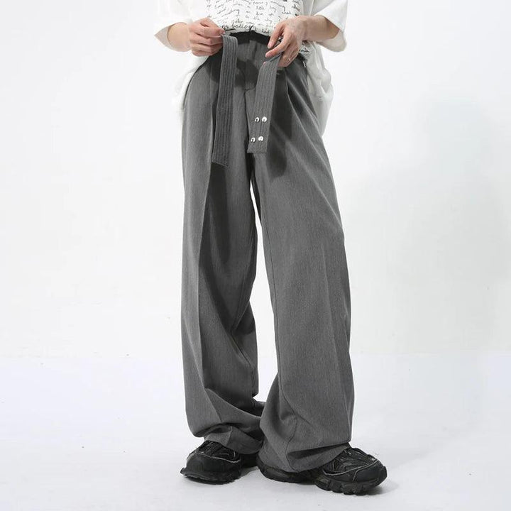 Casual Solid Pant With Ribbon     - VONVEX