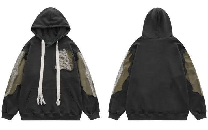 Y2K Skeleton Bones 3D Patchwork Hoodie     - VONVEX