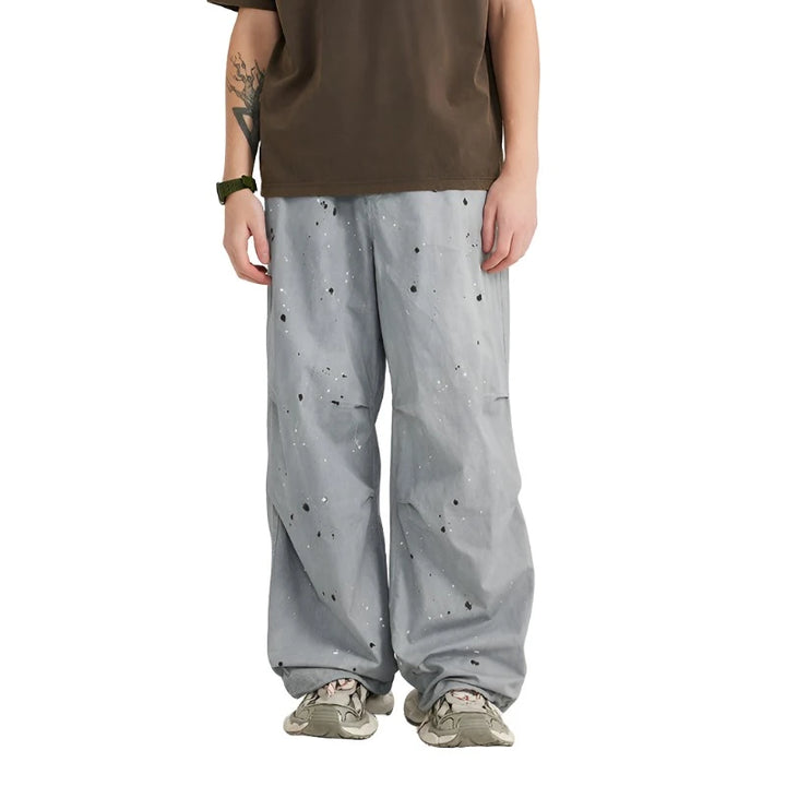 Washed Splashed Wide Leg Cargo Pant  Light grey S  - VONVEX