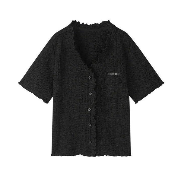 Short-Sleeved Knitted Cardigan  black XS  - VONVEX