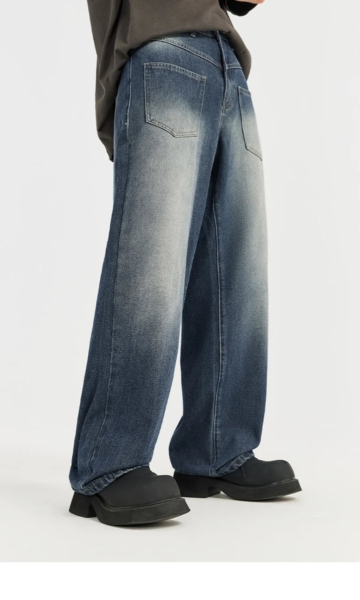 Retro Classic Washed Denim Jeans     - VONVEX