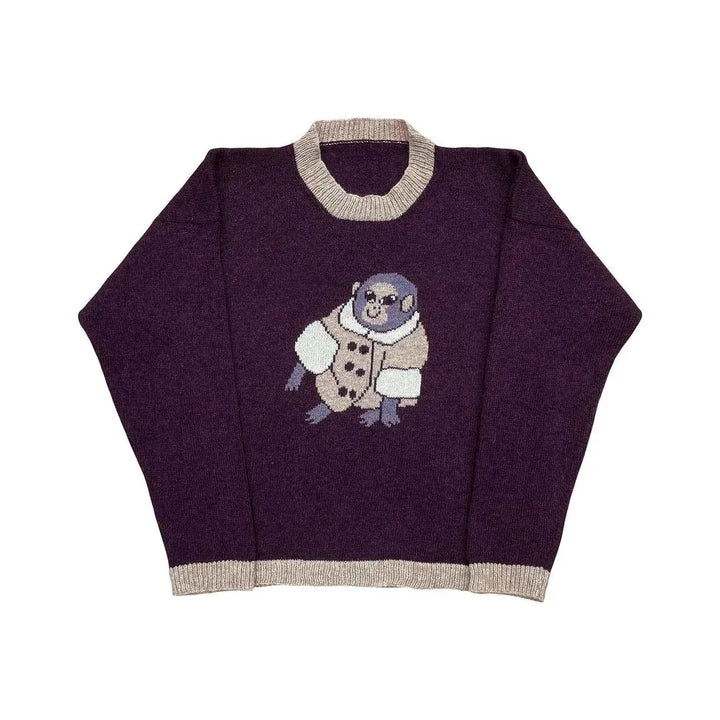 Y2k Jumper Knitwear Button Oversize Sweater Purpple M - VONVEX