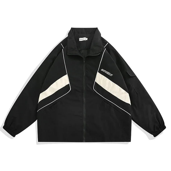 Zip-Up Turn Down Collar Jacket  Black M  - VONVEX