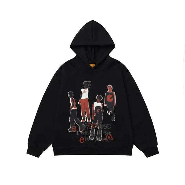 Chilling Dudes Winter Portrait Print Hoodie  Black M  - VONVEX