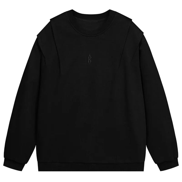 Basic Pleated Embroidery Fleece Sweatshirt Black S - VONVEX