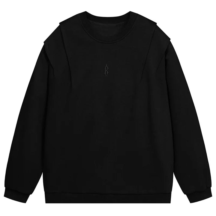 Basic Pleated Embroidery Fleece Sweatshirt Black S - VONVEX