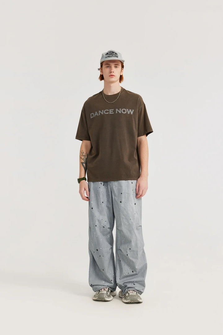 Washed Splashed Wide Leg Cargo Pant     - VONVEX