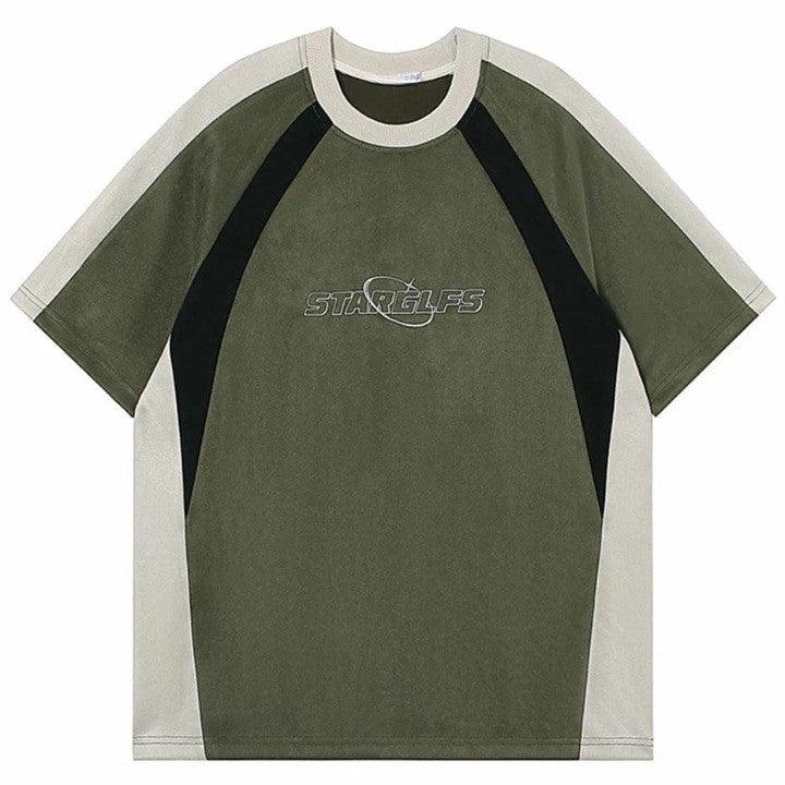 Y2K "STARGLFS" Suede Oversized T Shirt  Green M  - VONVEX