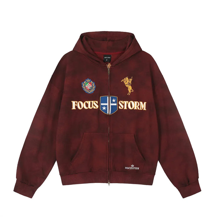 Focus Lettered Oversized Embroidery Hoodie Red M - VONVEX