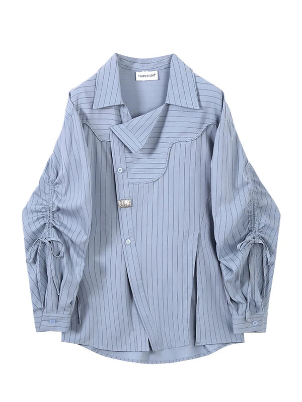 Y2k Korean Stripped Shoujo Shirt Blue S - VONVEX