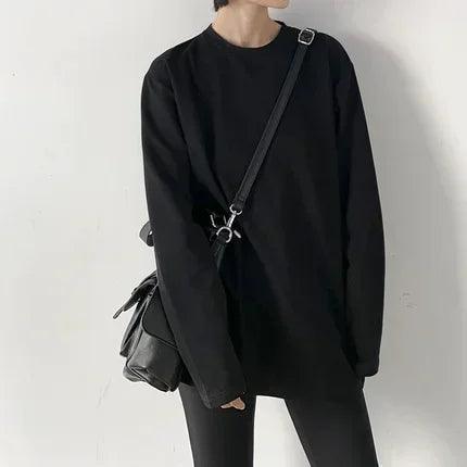 Casual Solid Color Basic T-Shirt  Black S  - VONVEX