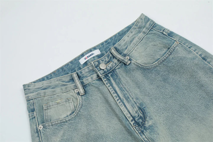 Washed Distressed Denim Loose Jeans - VONVEX