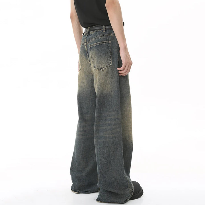 Wide-Leg Cowboy Denim Jeans     - VONVEX