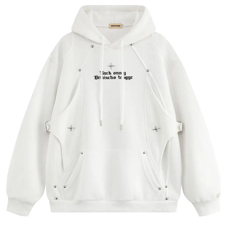 Y2K Embroidered Rivet Star Hoodie White M - VONVEX