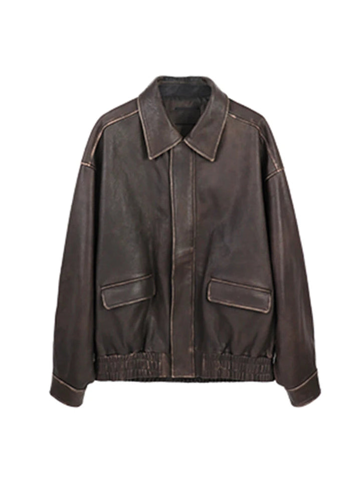 Oversized Baggy Soft Leather Jacket - VONVEX