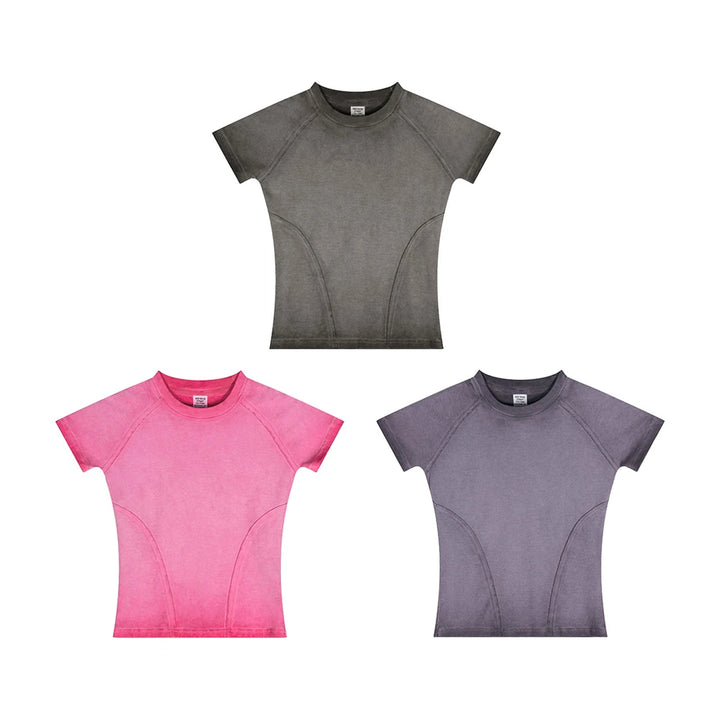 Gradient Raglan Short Sleeve Washed T-Shirt     - VONVEX